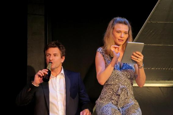Damian de Montemas and Leeanna Walsman in Anaconda at Bondi Pavillion. Lighting Design by Toby K.