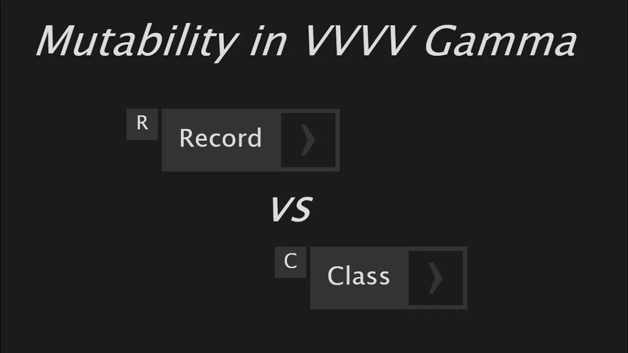 Text "Mutability in VVVV Gamma. Record VS Class"