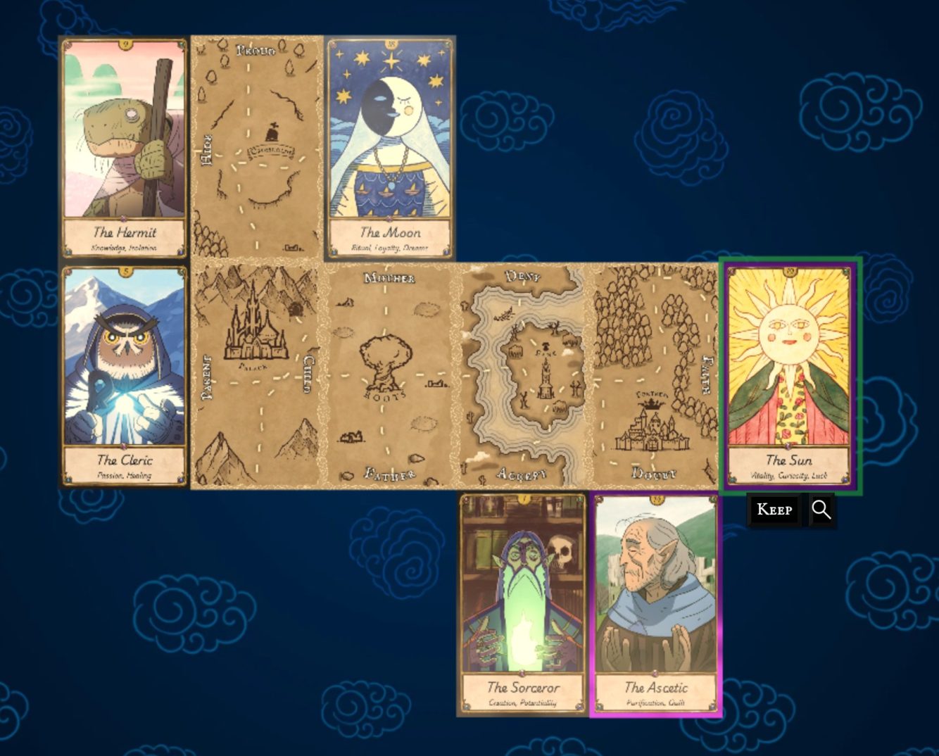 Screenshot of online card game Whomb showing a card layout